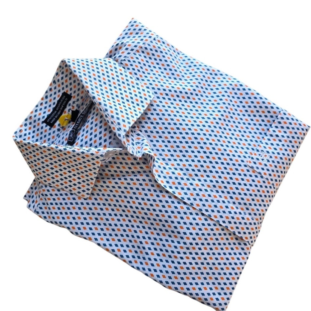 Stacy Adams Mens Long Sleeve Button Down Shirt Diamond Print Orange Blue‎